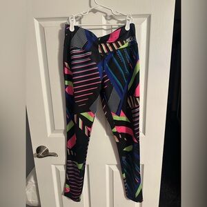 Black Geometric Neon Active Leggings- M Fila Sport